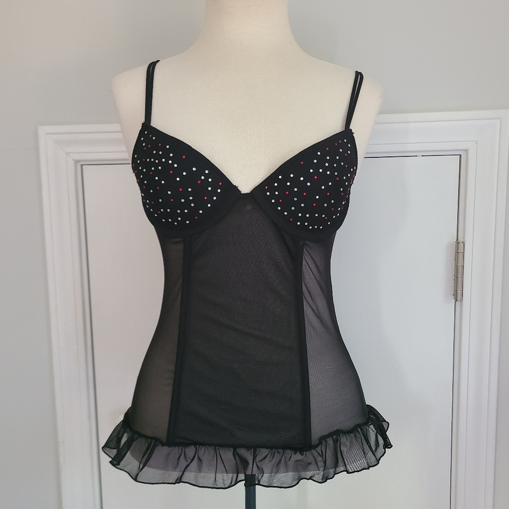 Y2K Rampage Corset Bustier Bra Top Juniors Womens Size S Small Sheer Rhinestone